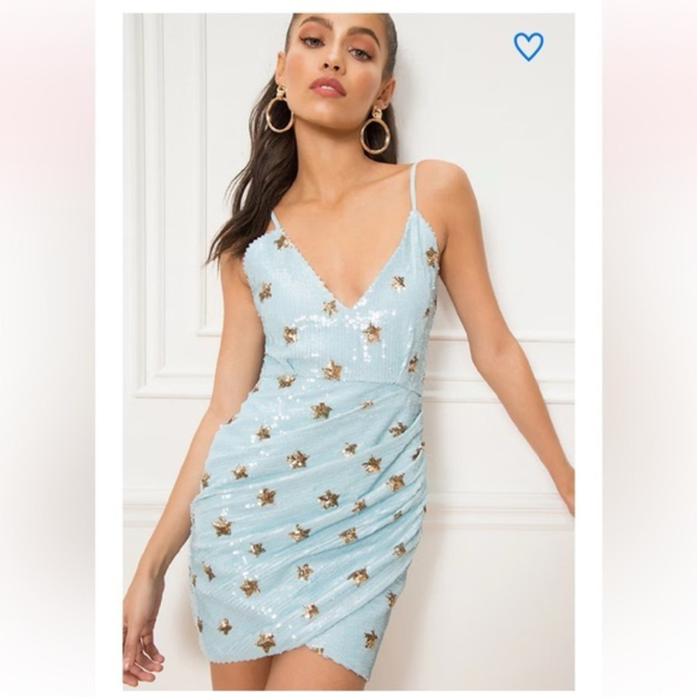 Superdown Dina Mini Dress in Light Blue Star Sequins